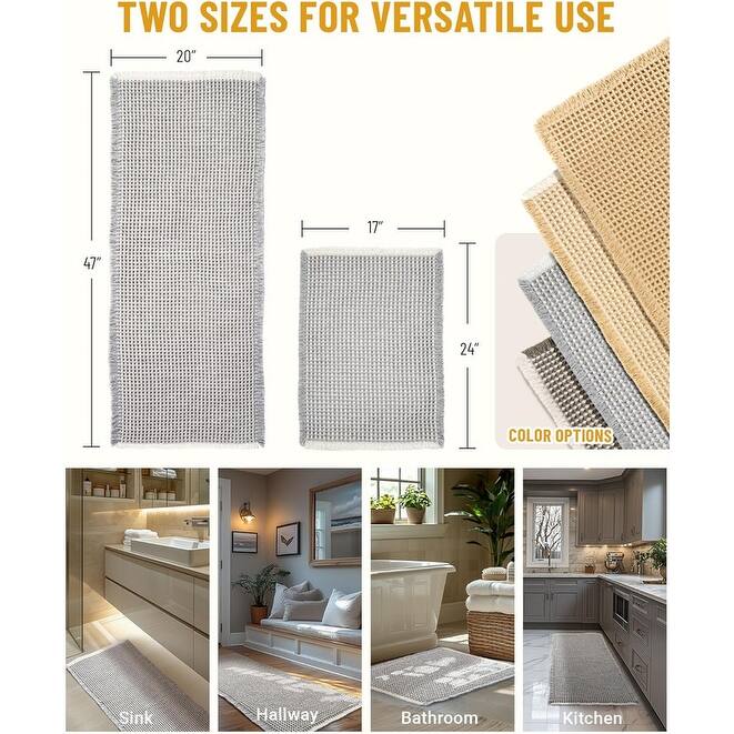 Large Waffle Bath Mat Set, Non Slip Bathroom Mat Set