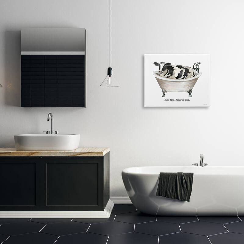 Stupell Moo-ve Over Bath Time Cow Farmhouse Bathroom Sign Canvas Wall Art, Design by Cindy Jacobs