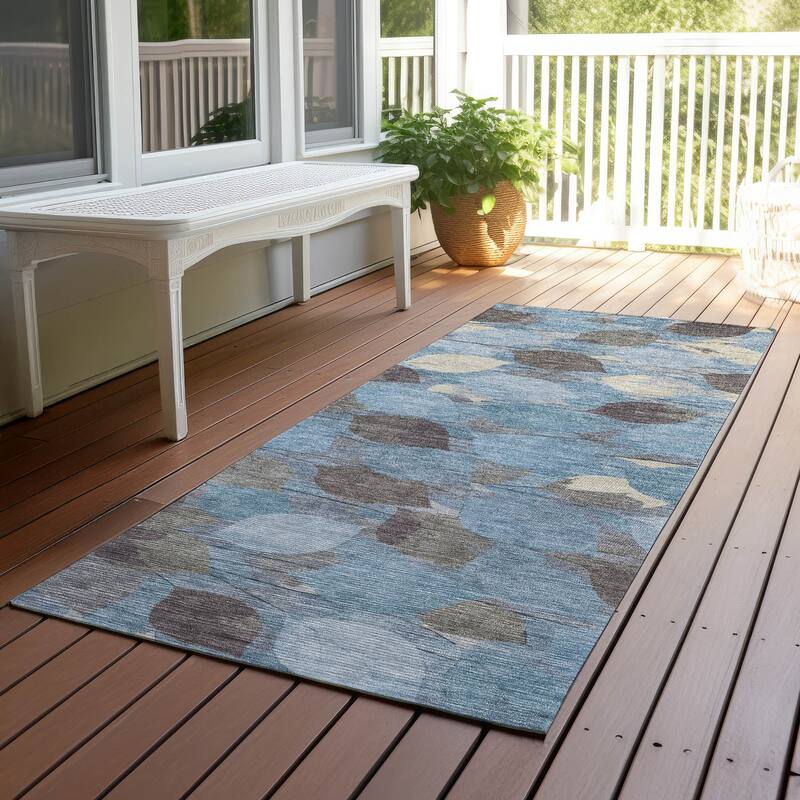 Machine Washable Indoor/ Outdoor Floral Mila Chantille Rug - Teal - 2'3" x 7'6"
