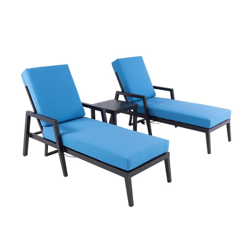 3-Piece Outdoor Aluminum Chaise Lounge with Sunbrella Fabric, Pneumatic Backrest