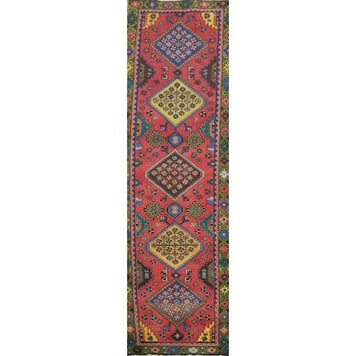 Hand Knotted Oriental 100% Wool Carpet Traditional Geometric Pink Tabriz Runner Rug - 10' 0'' X 2' 5''