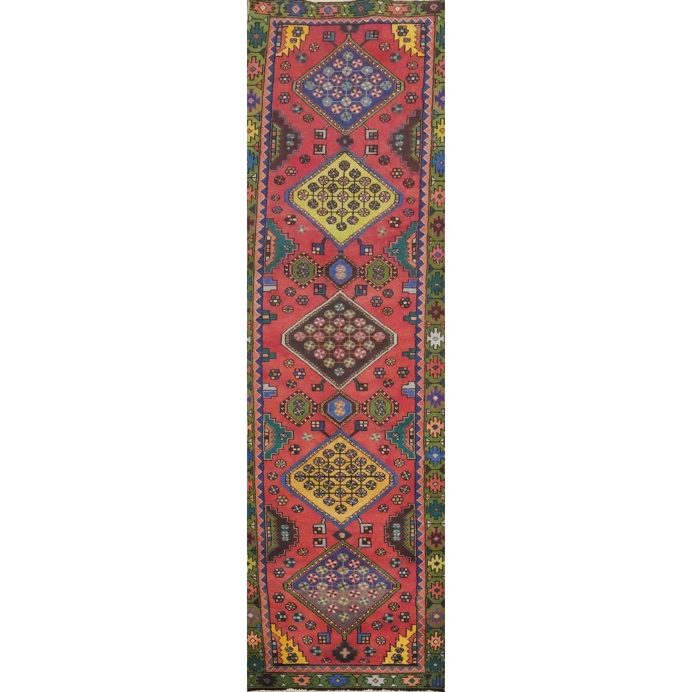 Hand Knotted Oriental 100% Wool Carpet Traditional Geometric Pink Tabriz Runner Rug - 10' 0'' X 2' 5''