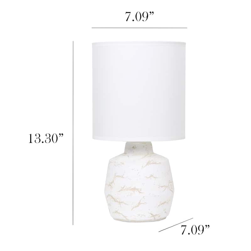 Modern Ceramic Table Lamp with Fabric Drum Shade Compact Marble Inspired Design - 7.09” x 7.09” x 13.30”