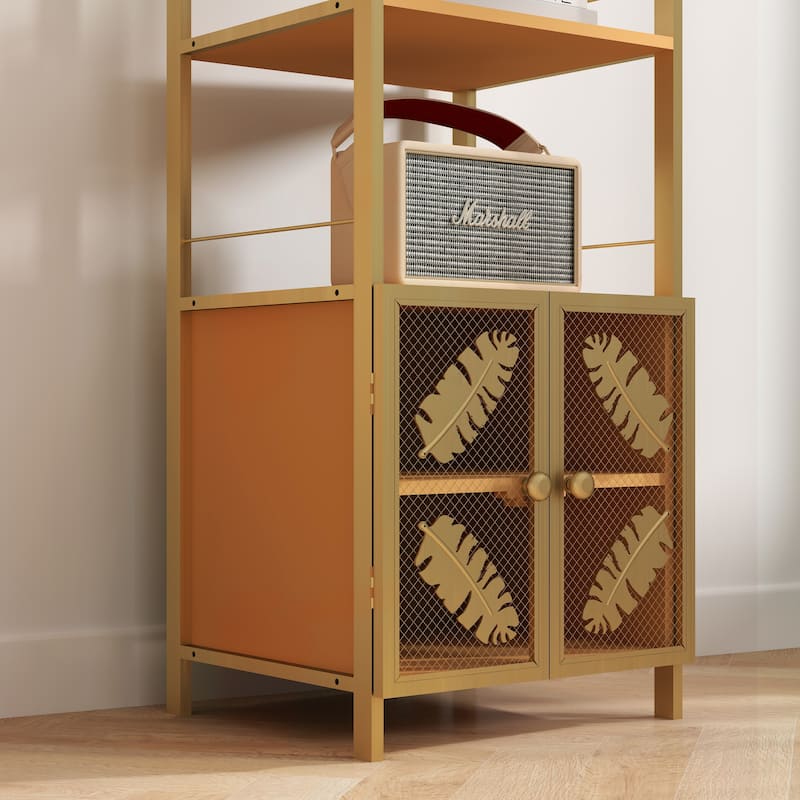 Floor Storage Cabinet, Freestanding Cabinet with Open Compartments