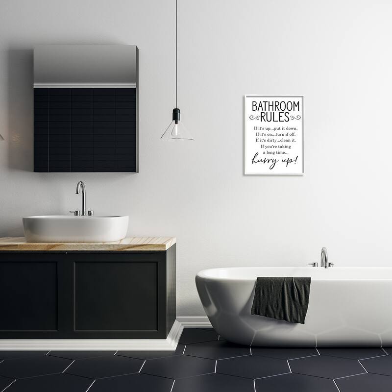 Stupell Minimal Bathroom Rules Sign Hurry Up Humor Framed Wall Art - Black