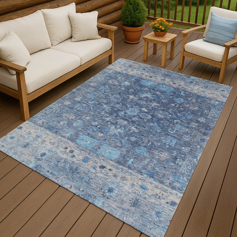 Machine Washable Indoor/ Outdoor Traditional Border Chantille Rug