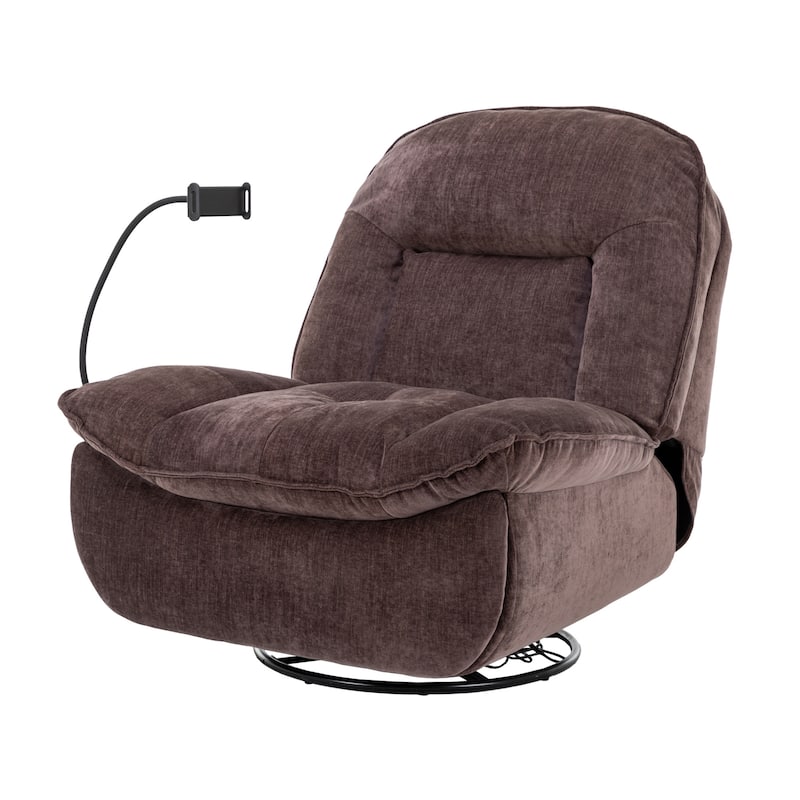 Clihome Adjustable Swivel Chenille Recliner with Phone Holder