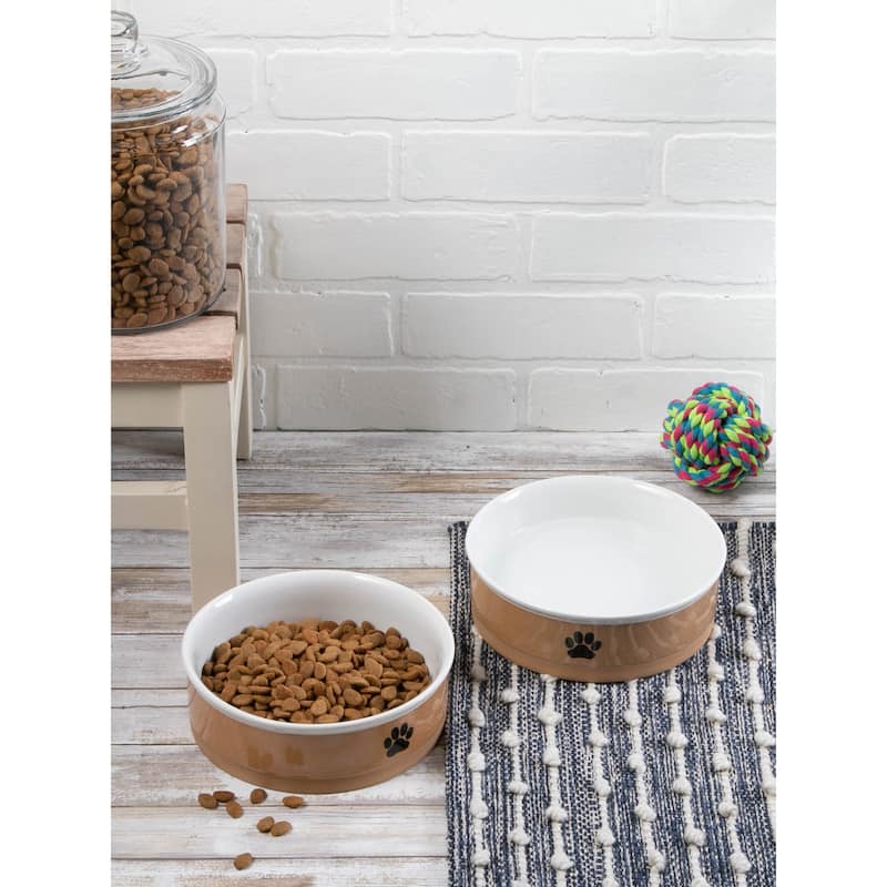 DII Pet Bowl Black Paw Print Gray Small 4.25dx2h (Set of 2)