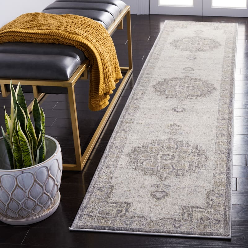 SAFAVIEH Brentwood Taisi Traditional Rug - 2' x 9' Runner - Grey/Light Grey