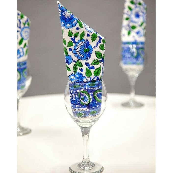 Royal Paisley Block Print Cotton Floral Napkins, Placemats