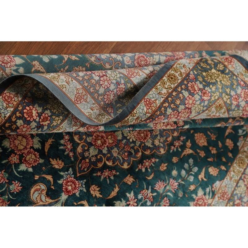 Floral Qum Persian Accent Rug Hand-Knotted Traditional Silk Carpet - 3'5"x 4'10"