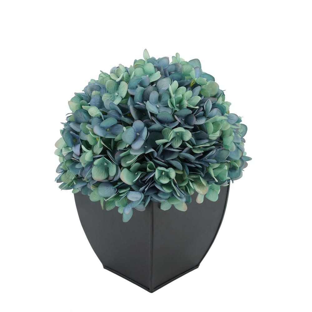 Faux Hydrangea in Black Tapered Zinc Cube