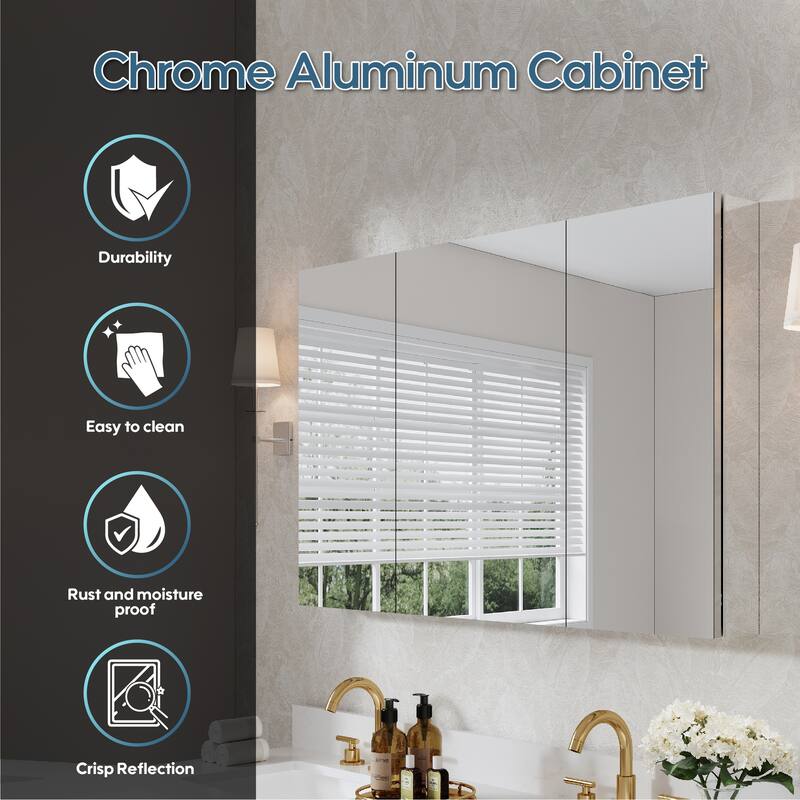 Recessed or Surface Wall Mount Bathroom Medicine Cabinet With Adjustable Glass Shelves