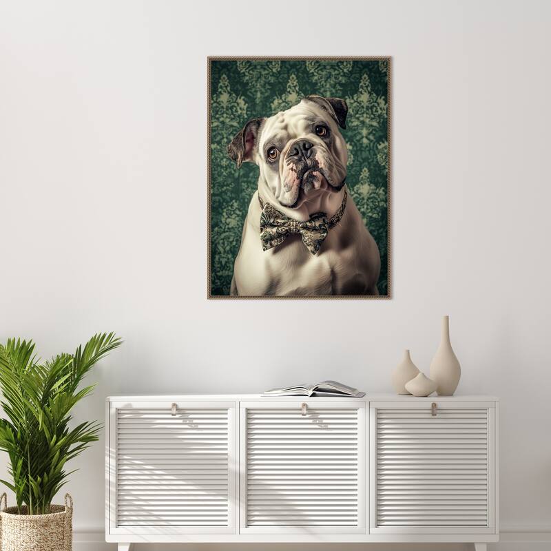 The Gentleman Bulldog by Mowzu Framed Canvas Wall Art