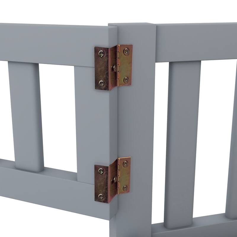 Twin Size Floor Bed with Door & Fence, Wooden Montessori Bed for Kids