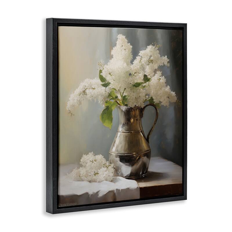 Stupell White Lilacs Still Life Framed Floater Canvas Wall Art Design By Arlington Prints