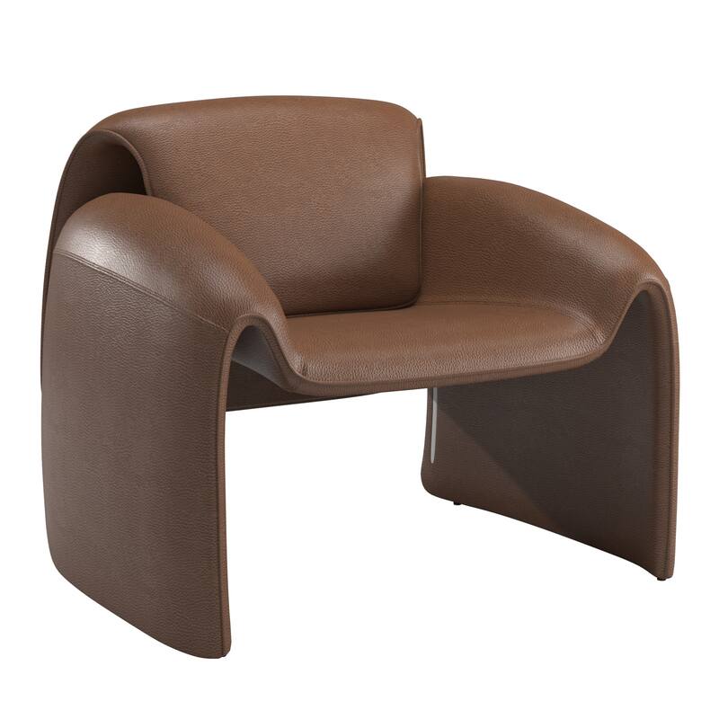 Maratea Round Arm Accent Chair and Ottoman by iNSPIRE Q Modern - Chair Only - Brown Vegan Leather