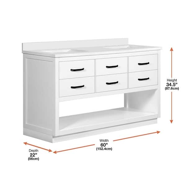 OVE Decors Carran 60 in. Vanity White Finish and Black Hardware Bed