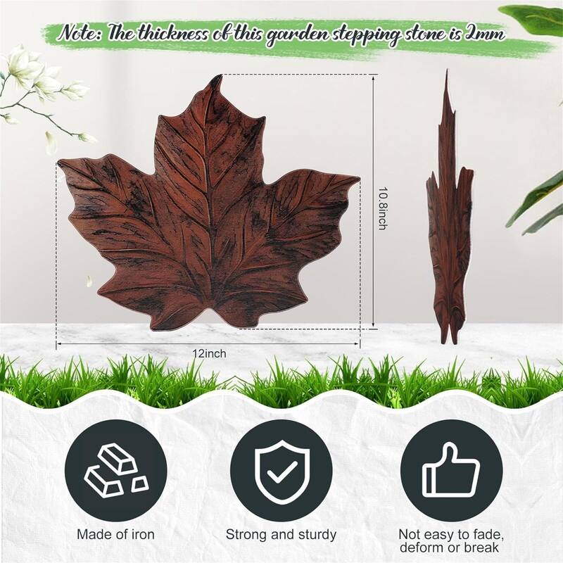 3 Pcs Maple Leaf Stepping Stones, 12in Iron Foot Step Statues for Garden