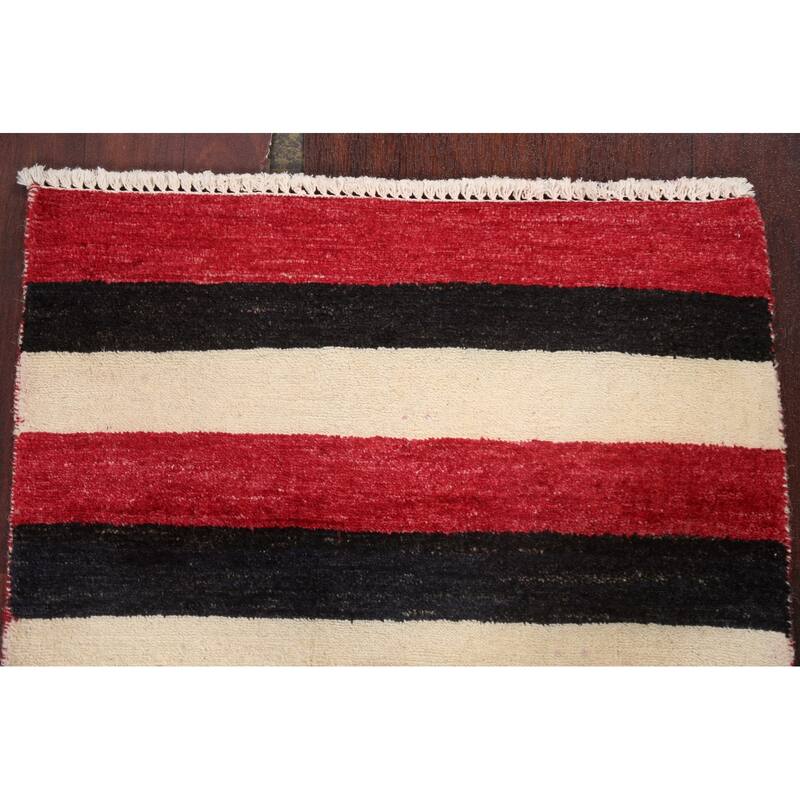 Contemporary Wool Striped Gabbeh Kashkoli Area Rug Hand-knotted Carpet - 2'1" x 3'0"