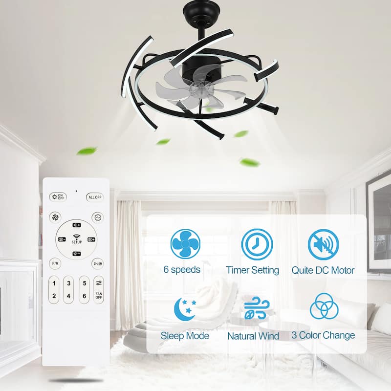 Oaks Aura DeClue 24in. 6 DIY-Shape Smart Ceiling Fan with Light,Cyberpunk Futuristic 6-Speed Quiet Ceiling Fan w/ Remote