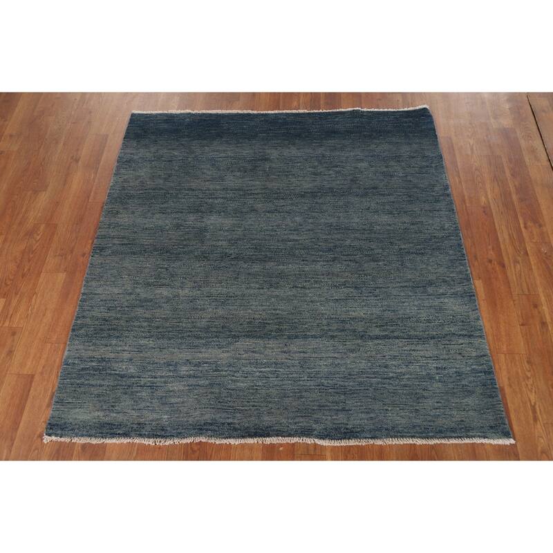 Blue Gabbeh Oriental Square Rug Handmade Wool Carpet - 4'1"x 4'3"