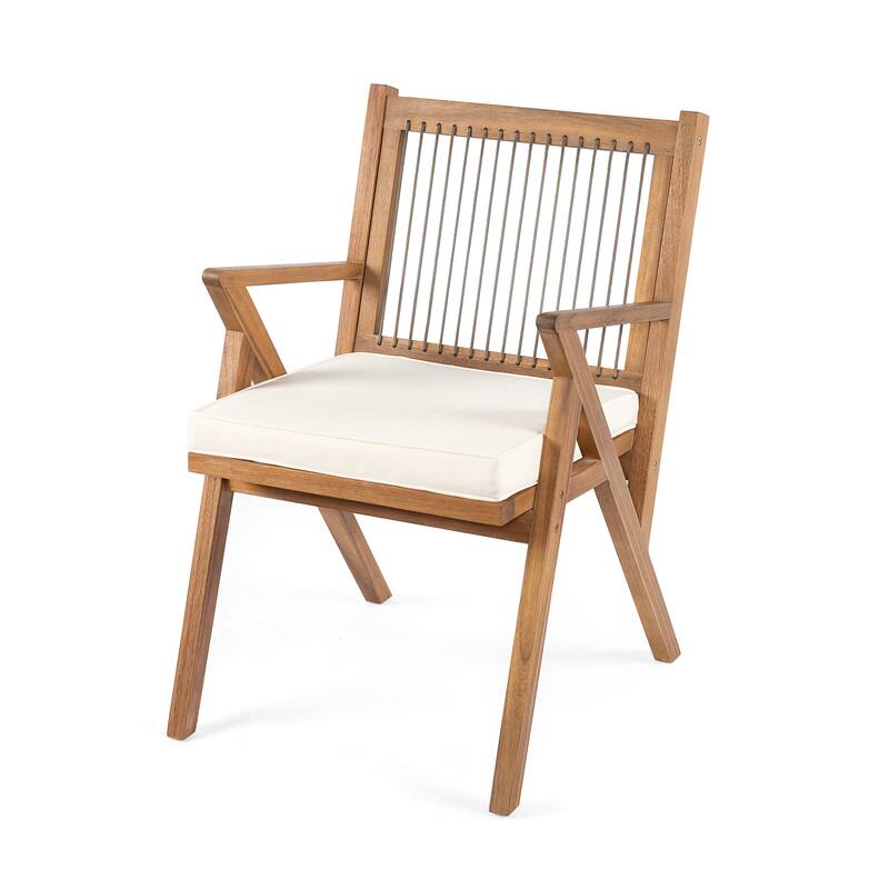 Roomfitters Outdoor Expandable Dining Set 7 Piece Acacia Wood Table Rope Woven Chairs, 71-95 Inch, Teak Grey