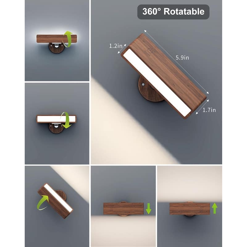 Set of 2 wireless light black walnut wall light wood, aluminum entryway light