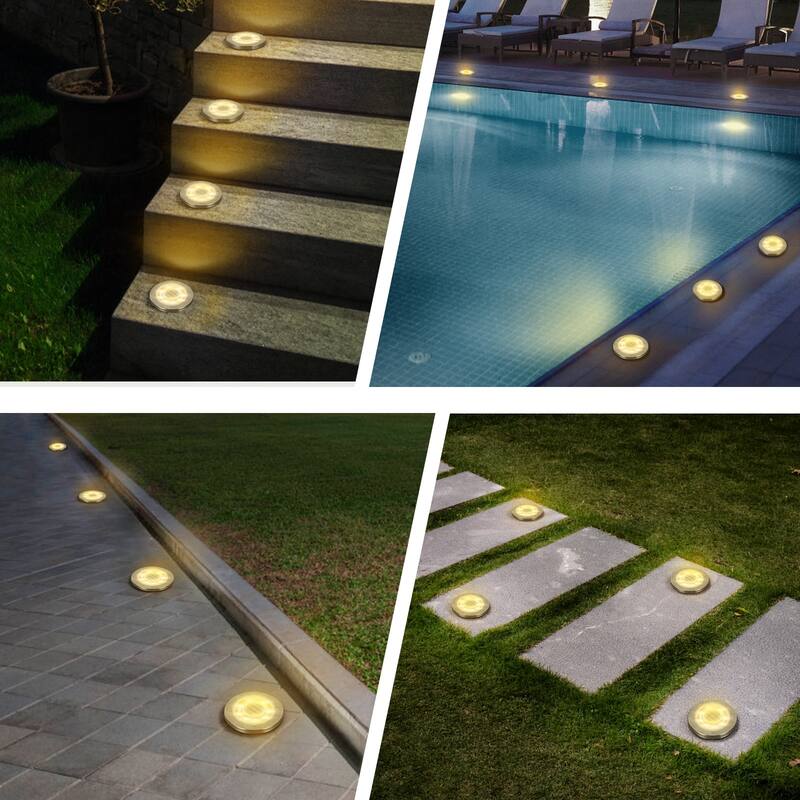 Solar Ground Lights Outdoor Waterproof Disc Lights for Deck,Garden,Pathway