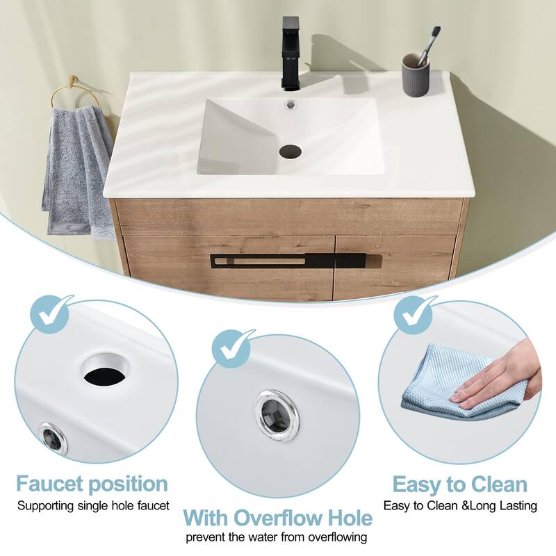 32"36" in. W x 18.3in. D Classic Rectangular Integrated Ceramic Bath Basin Sink Vanity Top
