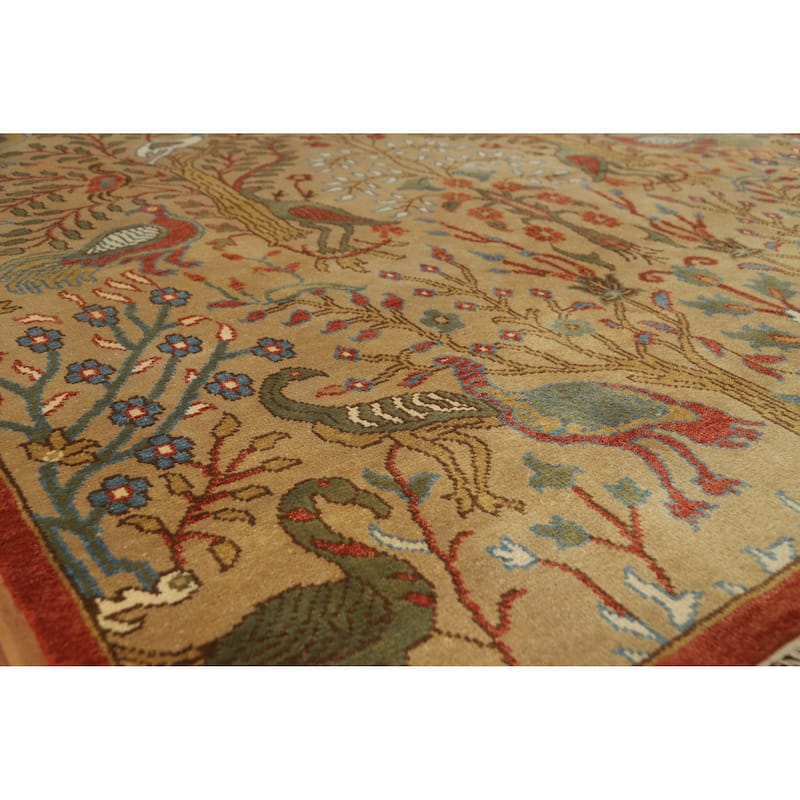 Light Brown Animals Ziegler Oriental Area Rug Hand-Knotted Wool Carpet - 7'9" x 9'8" - 7'9" x 9'8" - Brown
