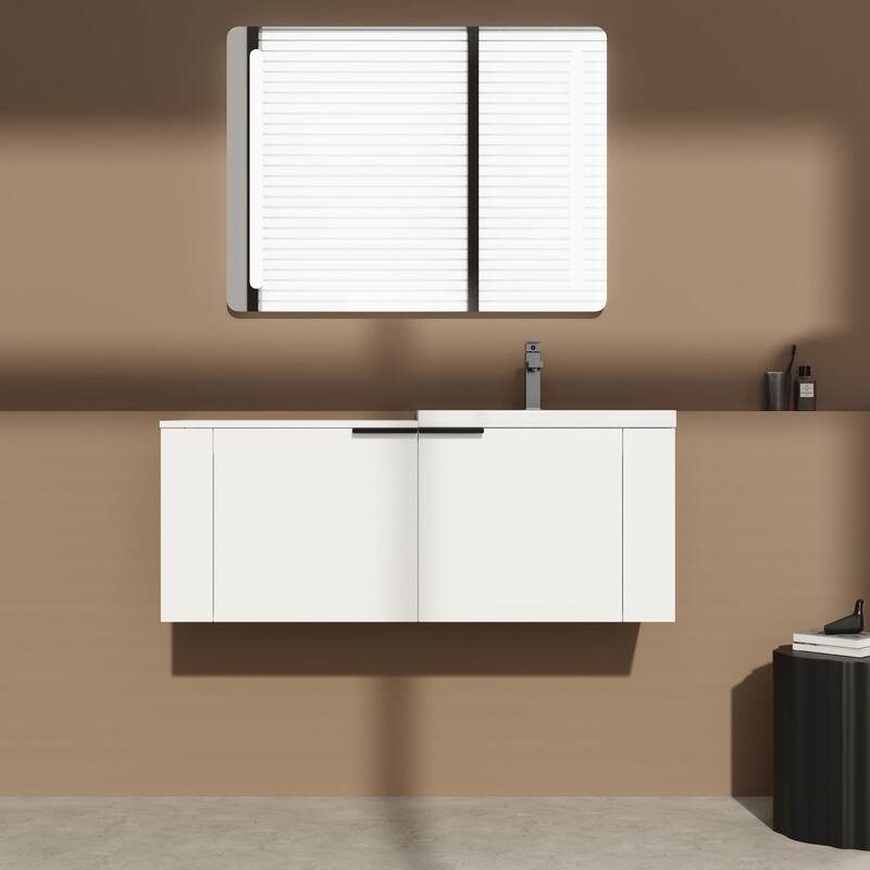 BNK 24"/48" Single Sink Bathroom Vanity with Soft Close Door and Shelf, Modern Floating Vanity - 48''W - White