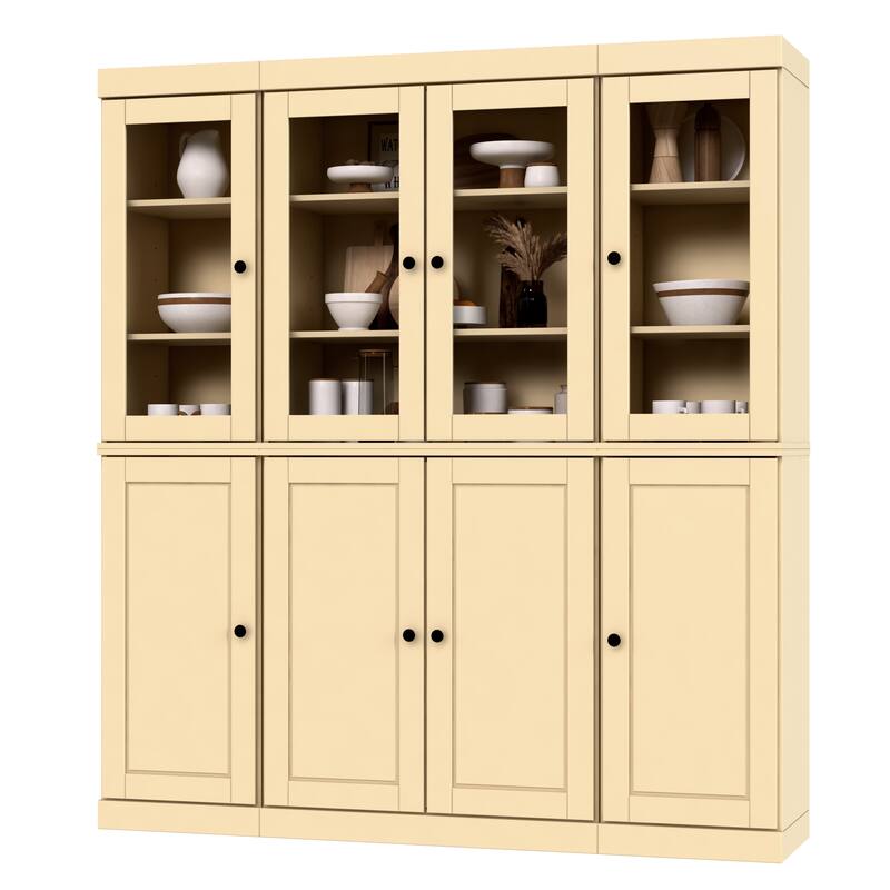 Palace Imports 100% Solid Wood Pantry China Cabinet, Raised Panel & Clear Glass Doors, Adjustable Shelves, 65" Wide, 71.5" Tall