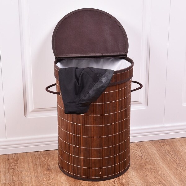 Shop Costway Round Bamboo Hamper Laundry Basket Washing