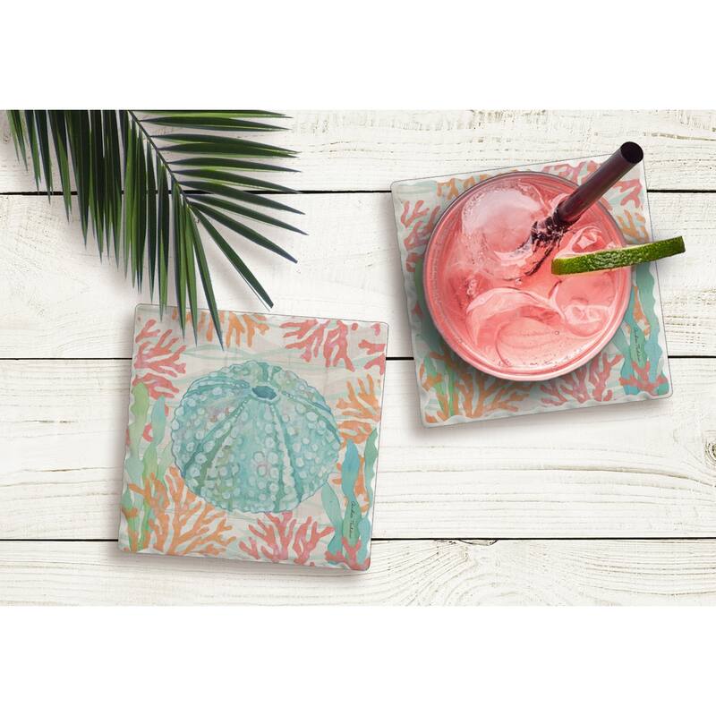 Counterart Absorbent Stone Coasters - Salt & Sea - Urchin - Set of 4 - 4x4x1.556