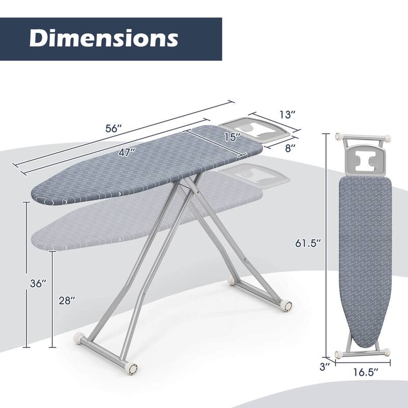Costway 47" x 15" Iron Board with Removable Silver-coated Cover & - See Details