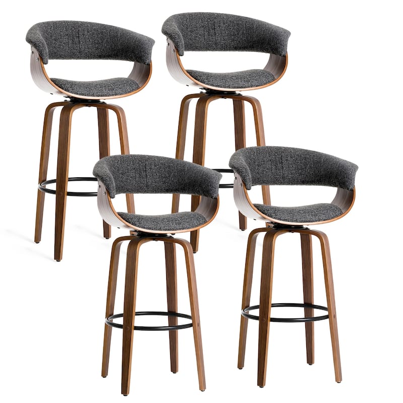 Glitzhome Set of 2 or 4 Modern Counter & Bar Height Wooden Swivel Bar Stools - Set of 4 - Black Woven - Bar Height