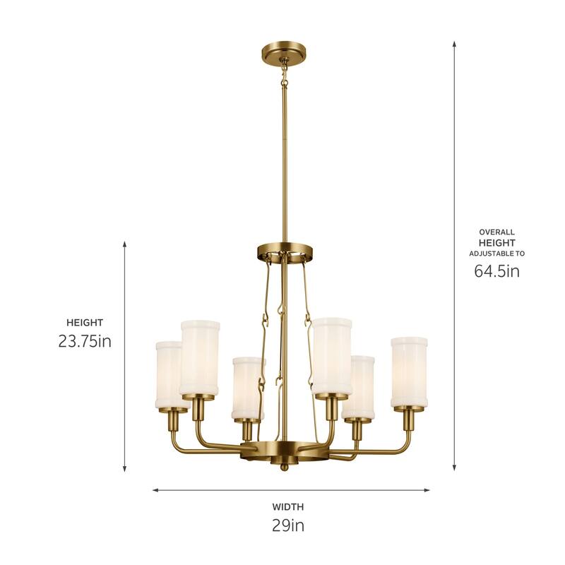 Kichler Lighting Vetivene 39 inch 6-Light Chandelier Natural Brass with Opal Glass
