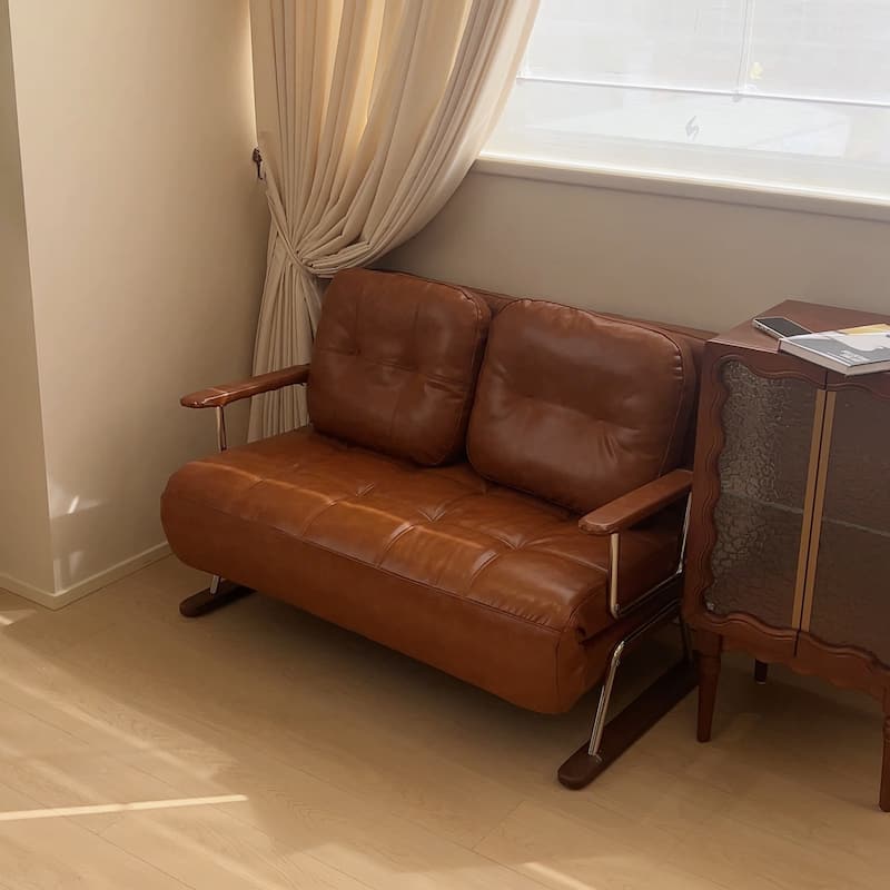 JASIWAY Brown Eco-Leather Folding Sofa Bed for Small Spaces - 43.4