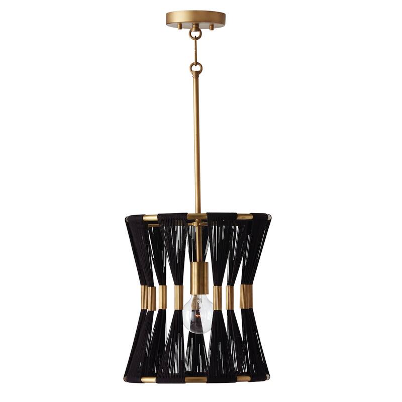 Bianca 12.25" 1-light Patinaed Brass/ Tapered String Pendant - Patinaed Brass/ Black Rope