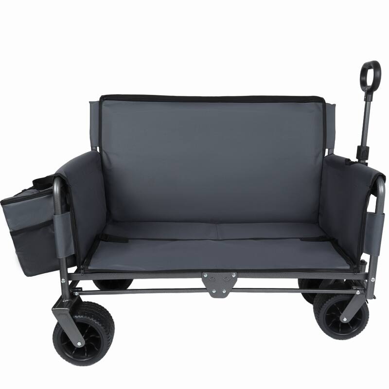 3-in-1 Folding Wagon with Bench Seat & Storage - 500lb Heavy-Duty, 180L Capacity with Ice Pack