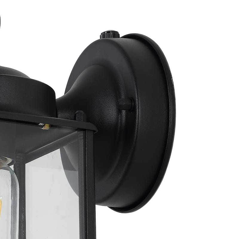 Barrie 4.25" 1-Light Farmhouse Industrial Iron/Glass Outdoor LED Sconce, Black/Clear (Set of 2) by JONATHAN Y