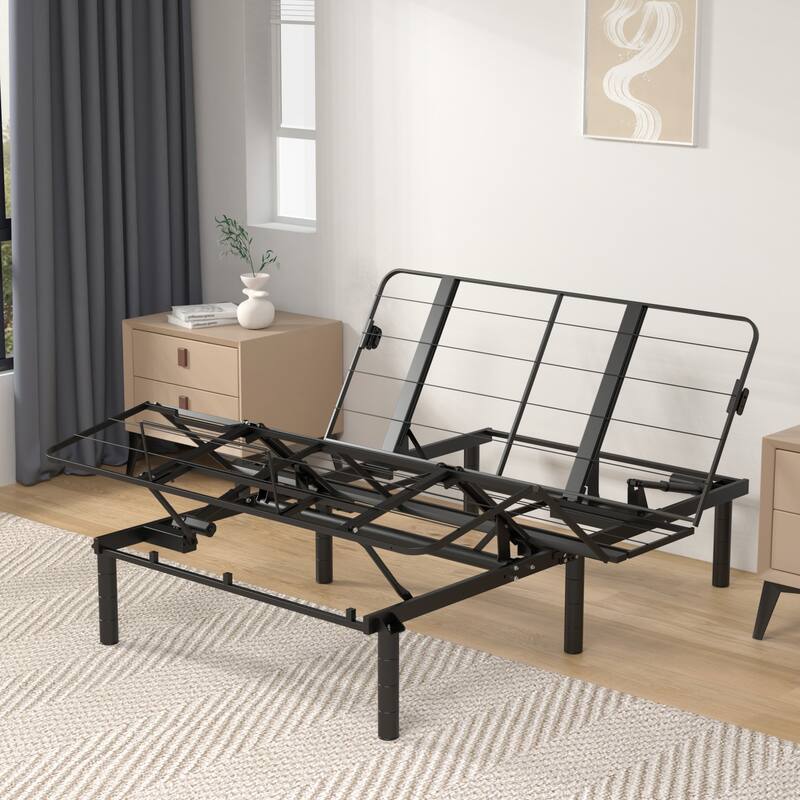 Zero-Clearance Adjustable Bed Base Frame with Head and Foot Incline Quiet Motor Queen Size Zero Gravity, Dual USB A+C Ports - Black - Queen