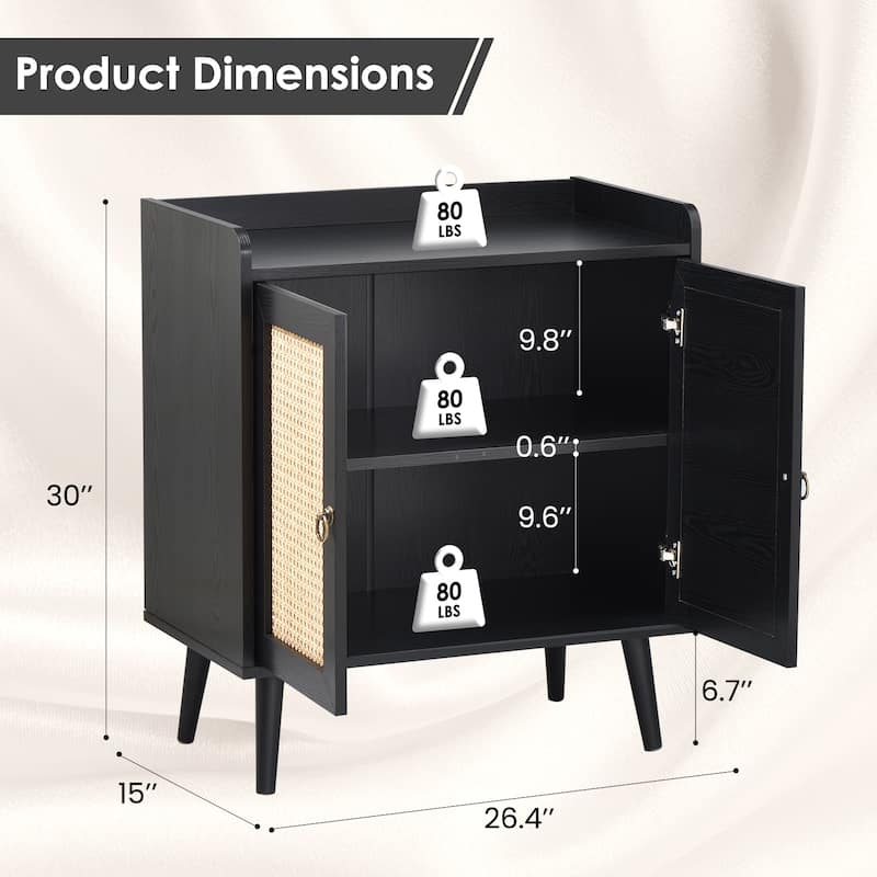 Sideboard Buffet Cabinet with Storage, Bar Liquor Cabinet with Rattan Decorated Doors, Credenza Console Tablefor Dining Room