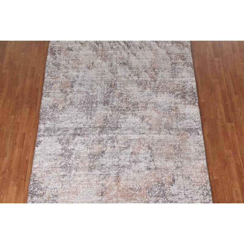 Beige Modern Abstract Area Rug Hand-Knotted Wool Carpet - 6'5"x 9'6"