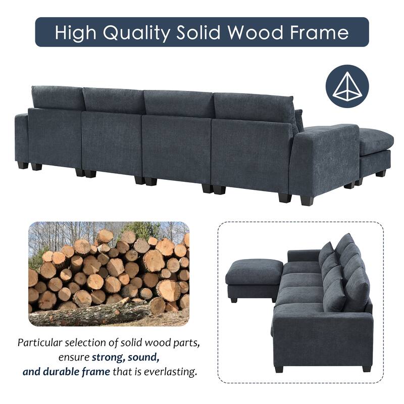 Spacious 5-Seater Sofa Chaise with Removable Cushions and Pillow Set for Home Comfort