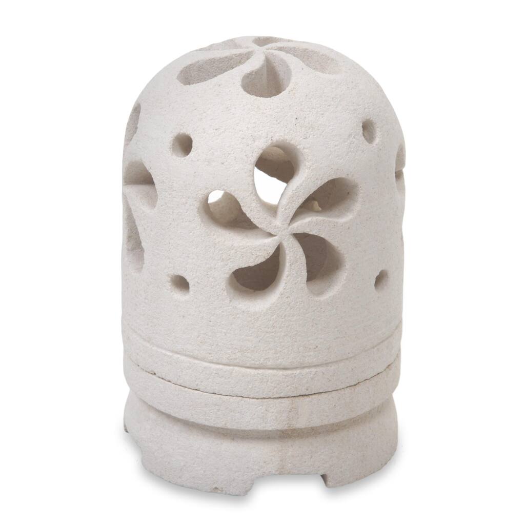 Novica Handmade Jasmine Glow Limestone Tealight Candleholder