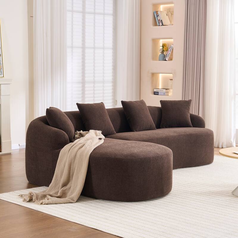 L-Shaped Sectional Sofa with Curved Chaise, Chenille Boneless Cloud Sofa, Modular 4-Seater Sofa with 4 Throw Pillows