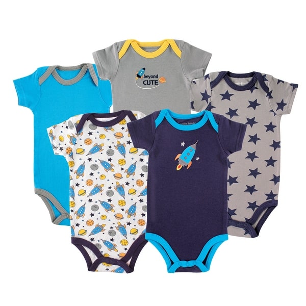 slide 1 of 1, Luvable Friends Baby Boy Cotton Bodysuits 5pk, Rocket 0-3 Months - Rocket