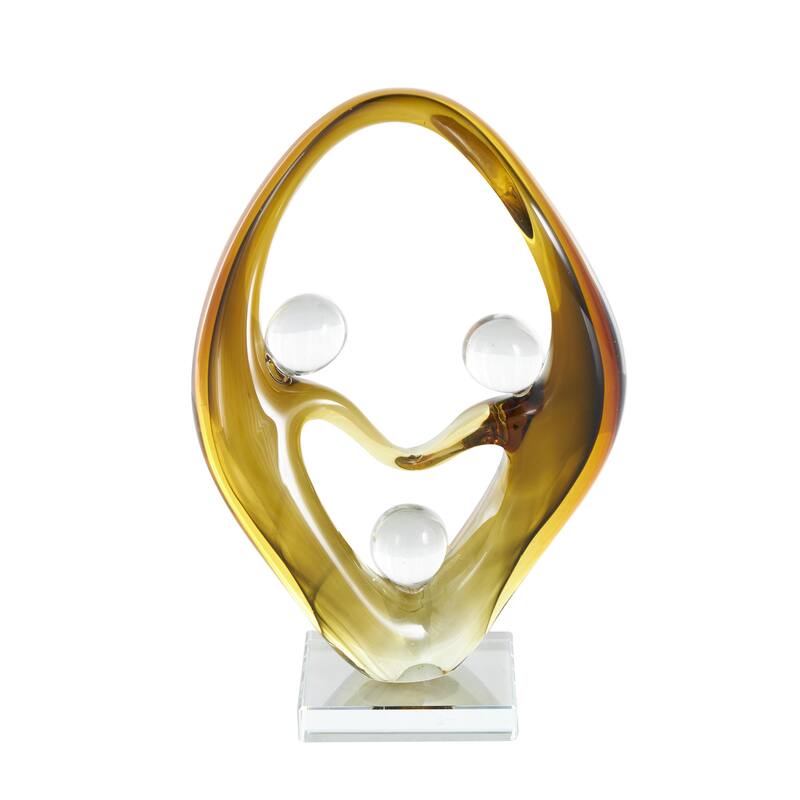 Glass Abstract Curved Cutout Decorative Sculpture with 3 Small Orbs - Orange - Roche River Decor